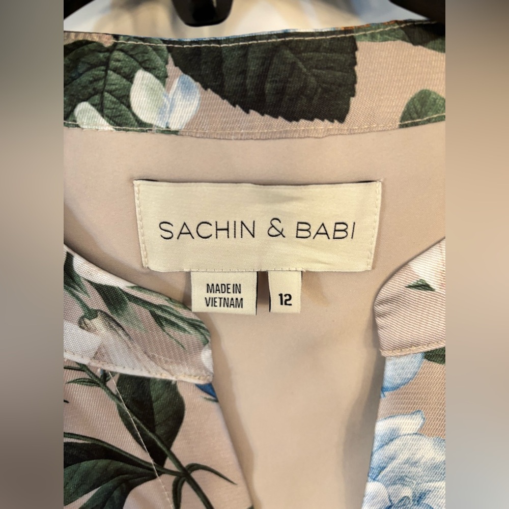 Sachin + Babi Cream Maxi Dress with Blue Floral Print and Green Leaves - Picture 9 of 9